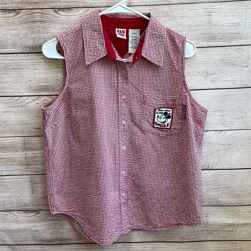 VINTAGE DISNEY‎ MAIN STREET MICKEY MOUSE SHIRT IN RED SEERSUCKER